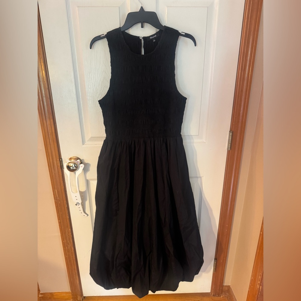 Madewell Black Textured Midi Bubble Dress